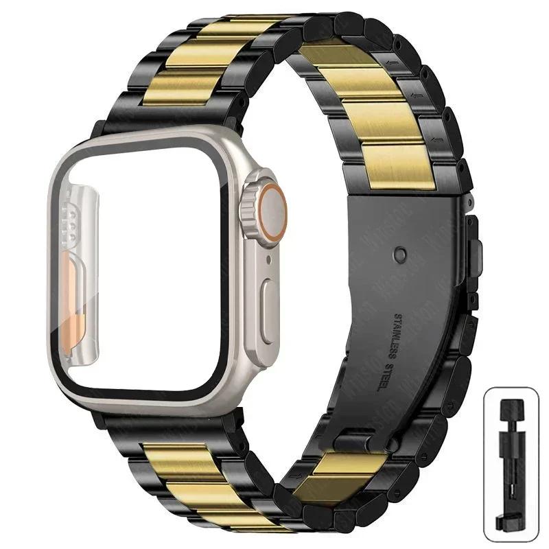 Armband i rostfritt stål + Ultrafodral för Apple Watch-band 10 42 mm 46 mm 44 mm 45 mm 41 mm 40 mm metallarmband för iwatch-serien 9 8 7 6 SE