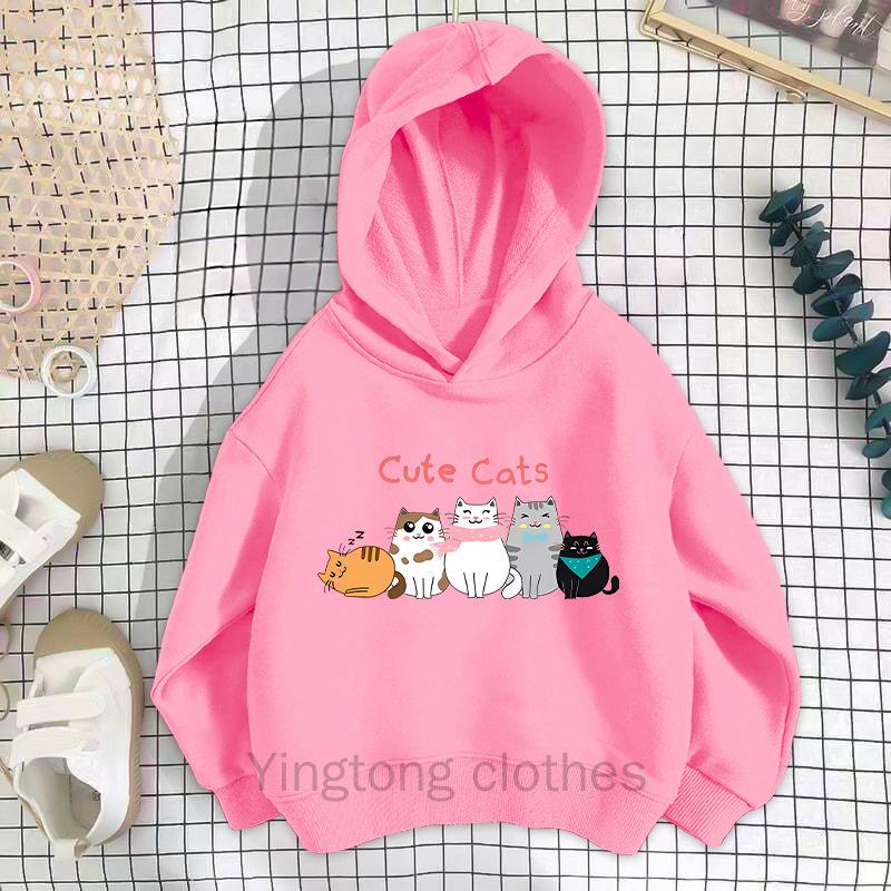 New Unisex Hoodie with Cat Print Long Sleeved Korean Version Children's Top and Stylish Pullover for Children's Clothing