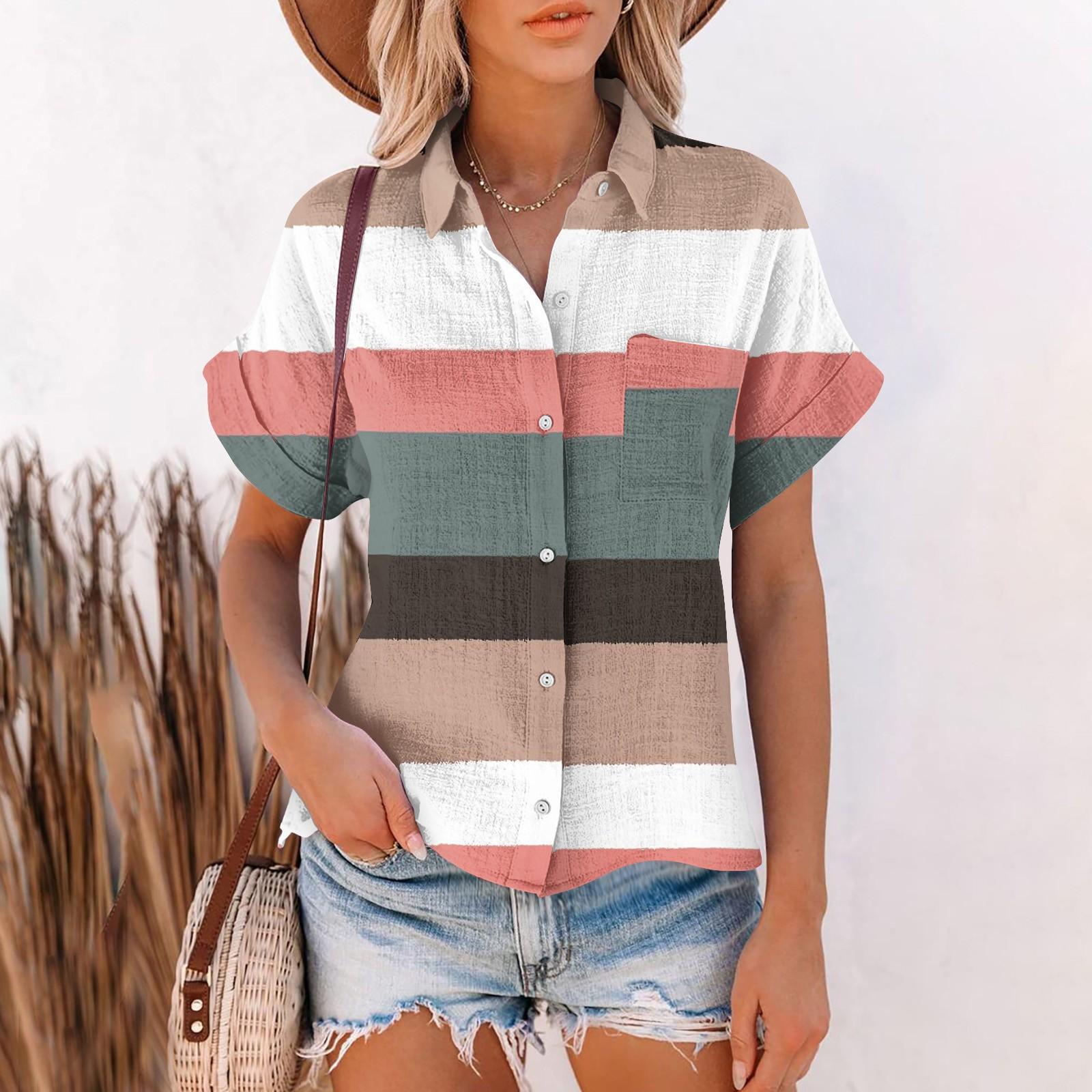 Женская повседневная модная хлопково-льняная женская рубашка с коротким рукавом с принтом L