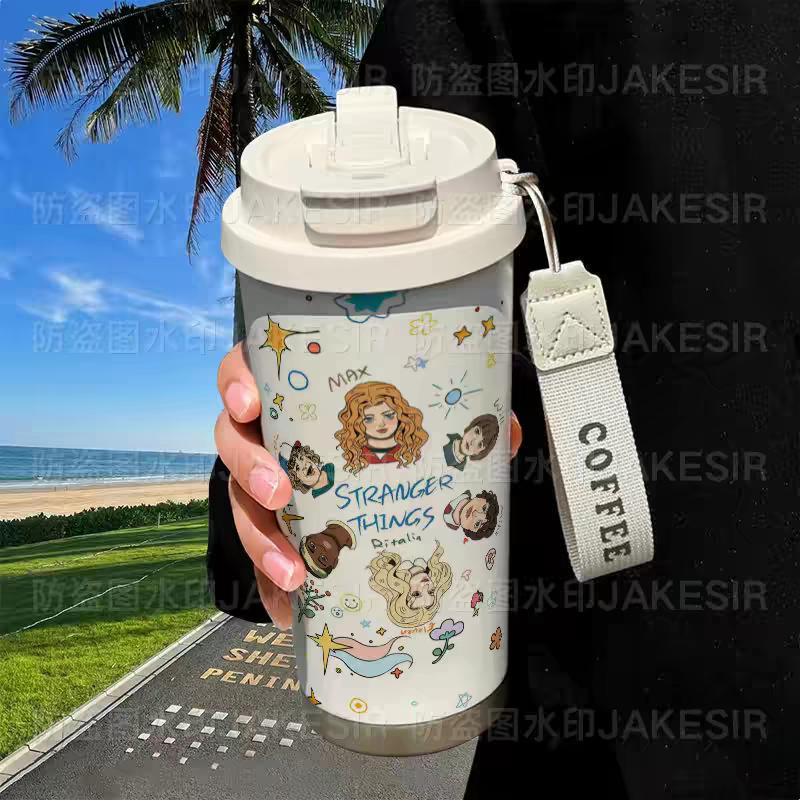 Stranger Things Insulated Tumbler - Stainless Steel Dual Lid Sippy Cup for Coffee & Cold Drinks