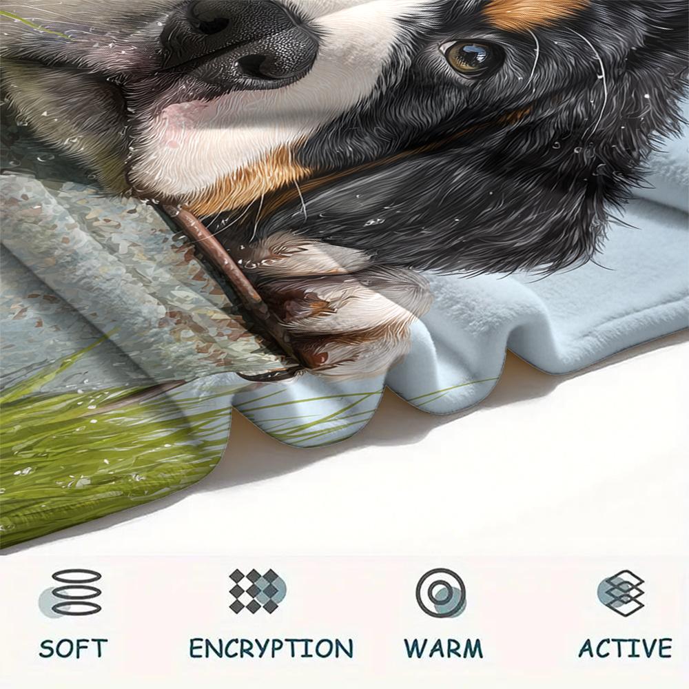 Süße Berner Sennenhund-Muster Flanelldecke, Hohe Qualität, Bequem für alle Jahreszeiten, Heimdekoration, Wärme und Komfort, Perfekt für Geschenke.