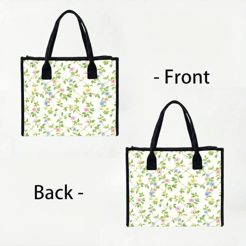 Floral Tote Bag Casual Daily Handbag Lightweight Reusable Shopping Bag for Women