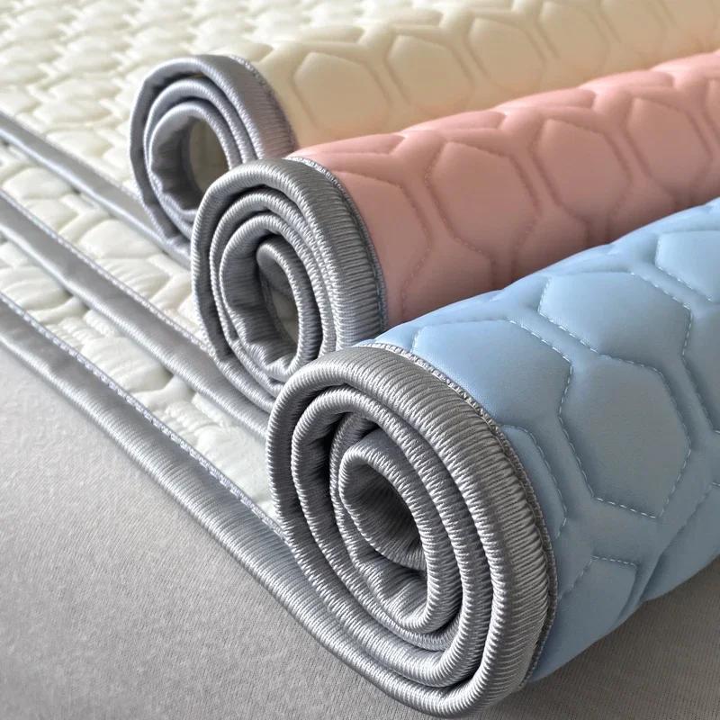Soft Thicken 4mm Latex Filling Summer Bed Mat and Pillowcase Smooth Cool Feeling Bed Sheet Set Sleeping Cooling Mats Ice Silk