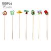 Natural Bamboo Skewers 100PCS Disposable Cocktails Picks, Stick, with Beach Fruits Eco-friendly Food Tags Palm Trees Decoration, Fruit Picks