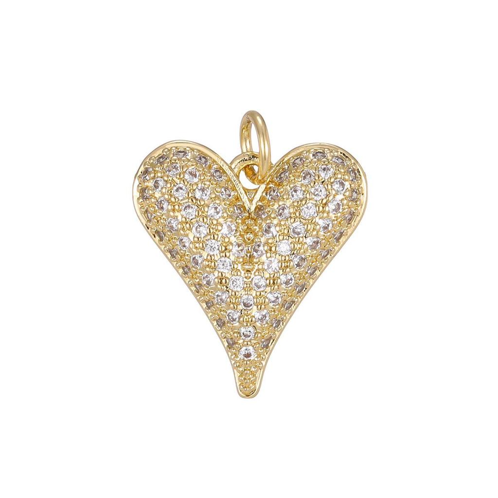 Copper-Plated 18K Gold Diamond Heart Pendant for DIY Bracelets and Necklaces