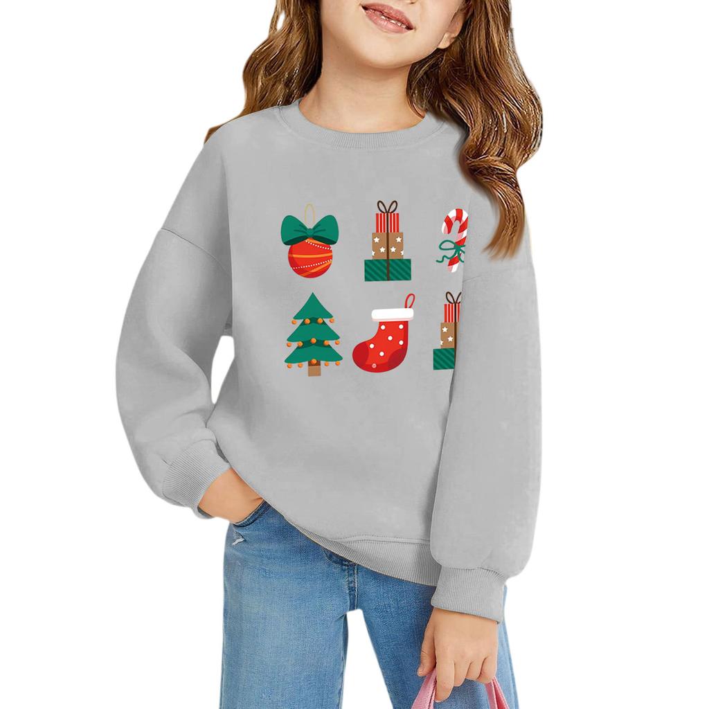 Christmas Day Girls Round Neck Pullovers For Kids Printed Baby Tops