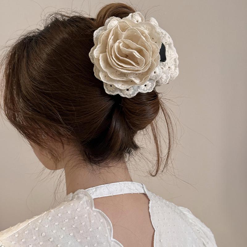 Flower Clip Rose Half-Tied Hairpin Women Headdress Big Flower Large Shark Claws