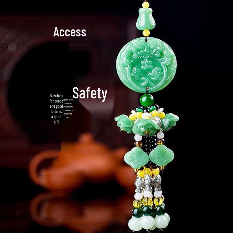 Tang Carved Rearview Mirror Ornaments - Chinese-Style Car Interior Decoration for Safe Travels