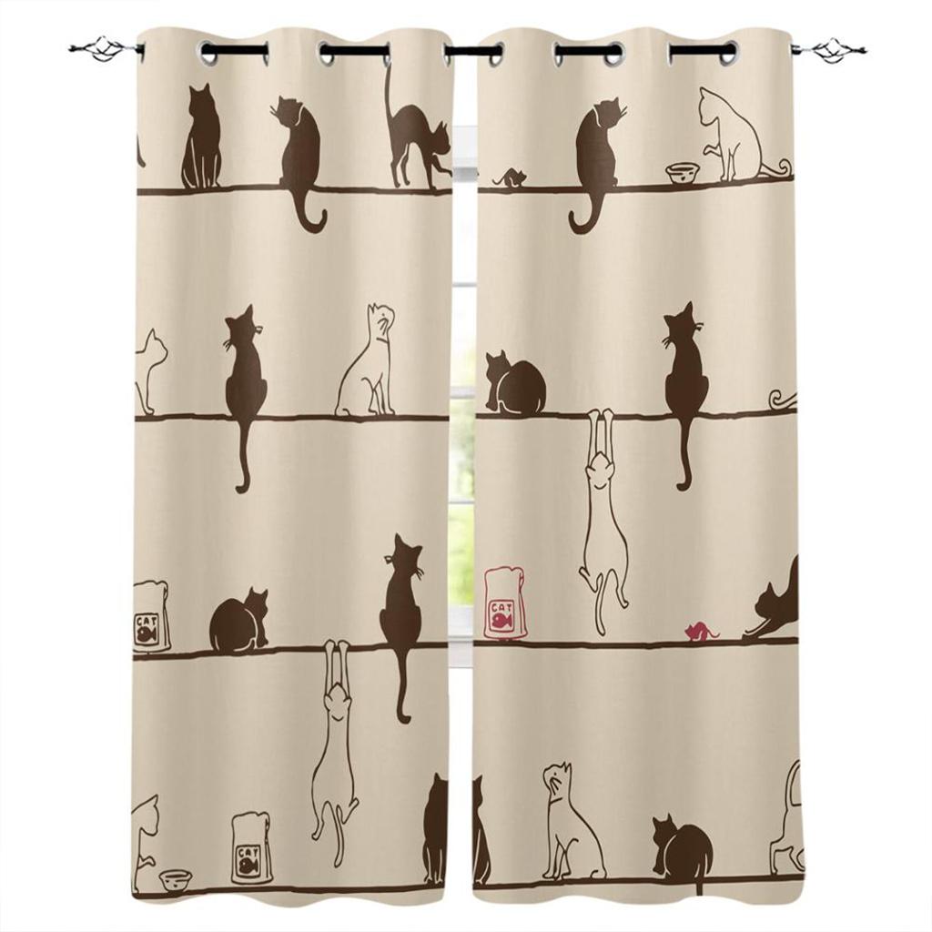 

Home Curtain Cat Rope Mouse Decorative Window Curtains for Living Room Bedroom Kitchen Modern Design Durable Fabric 100W130H(CM)40x51in&Hook