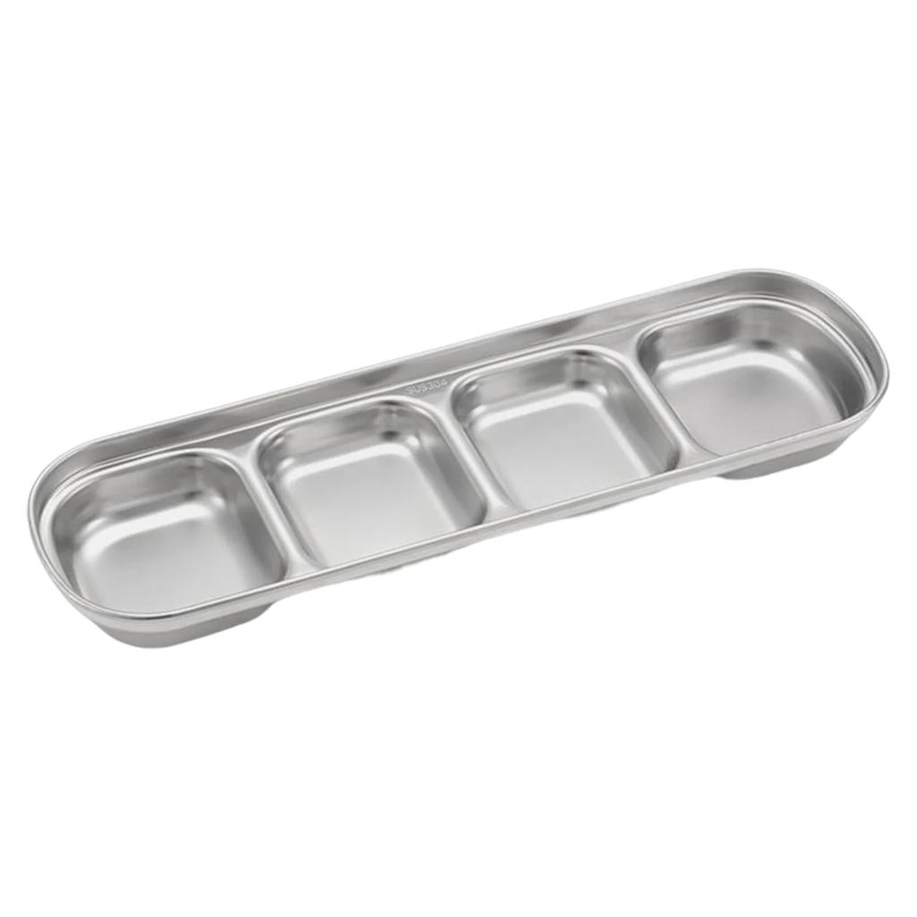 1/2/3/4-grid Seasoning Dish 304 Stainless Steel Compartment Divided Sauce Plate Corrosion Resistant Tableware for Outdoor Picnic