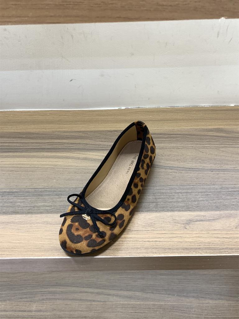 Inner Height Increase Retro Suede Round Head Ballet Single Shoes Women's Shoes 2025 New Autumn Leopard Print Bow Evening Shoes