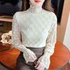 Fashion New 2024 Autumn Winter Long Sleeve Half High Collar Velvet Lace Blouse Shirt Women Tops Blouses Shirts J753