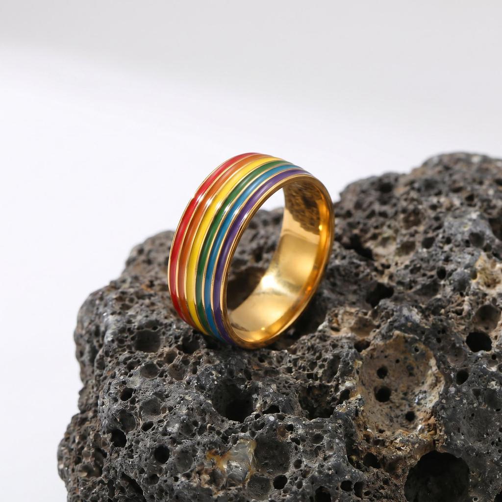Edelstahl Regenbogen Emaille Breiter Band Partnerring
