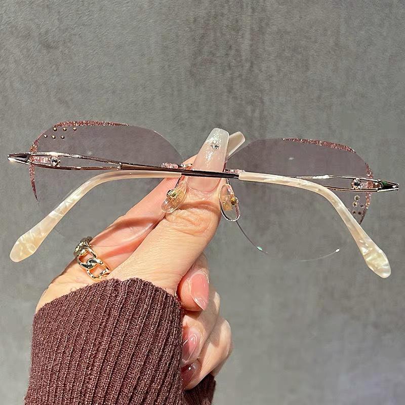 Elegant Rimless Rhinestone Gradient Reading Glasses with Anti-Blue Light Protection