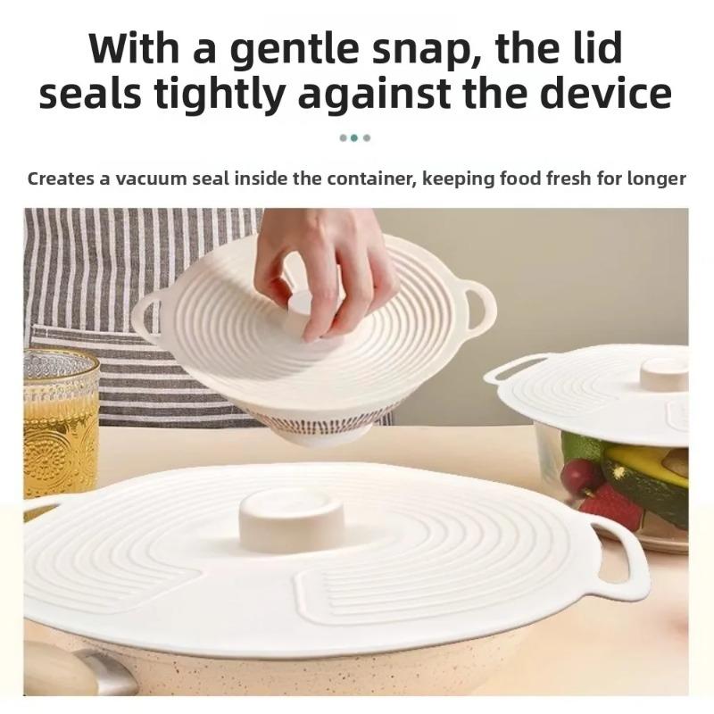 Dustproof Silicone Pot Lid with Handle, Anti-Spill Splash-Proof Sealing Fresh-Keeping Cover for Bowl, Microwave & Refrigerator