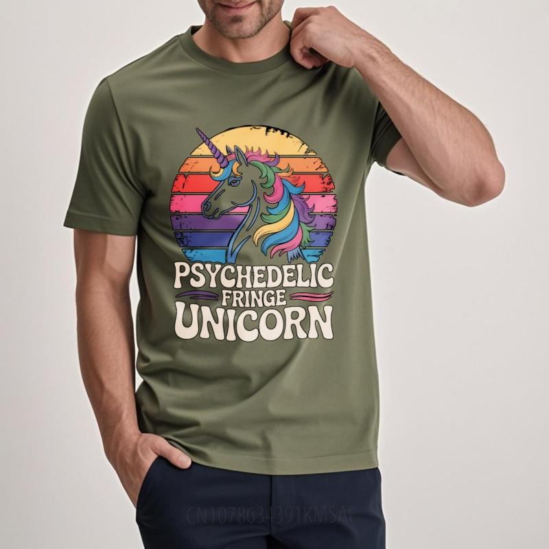 

Street Wear For him O Neck tshirt Daily Wear Psychedelic Fringe Unicorn Sunset Rainbow Design Comfort For man tops Summer top 4XL