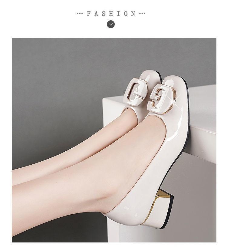 Genuine Leather Women's Chunky Heel Loafers with Shiny Patent and Soft Leather, Round Toe, Wide Fit, Suitable for All Seasons