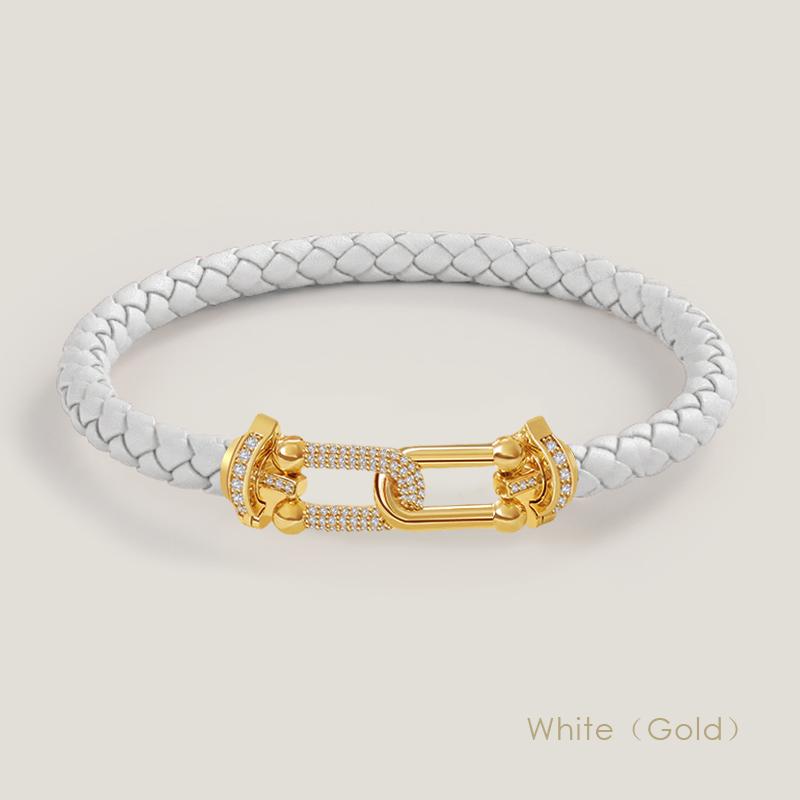 

MOONLIGHT Classic Design U-Shape Zircon Bracelet for Women Genuine Braided Leather Charm Bracelet Female Jewelry Gifts 8 Colors 16cm