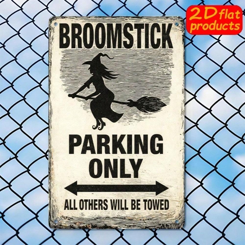 1pc Witches on Broomsticks 2D Gothic Halloween Wall Sign, 7.87x11.81in Witchcraft Decor