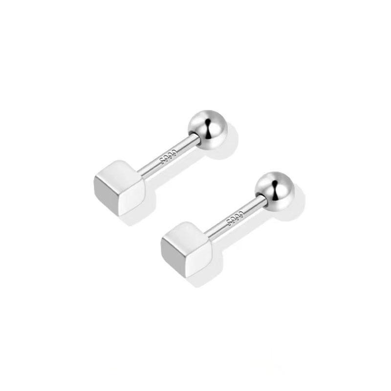 Sterling Silver Square Stud Earrings with Screw Back - Unisex, Comfortable for Sleeping S999 Sterling Silver
