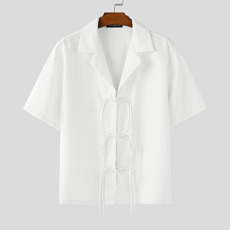 

INCERUN Summer Men Turn Down Collar Front Bandage Casual Loose Shirts L
