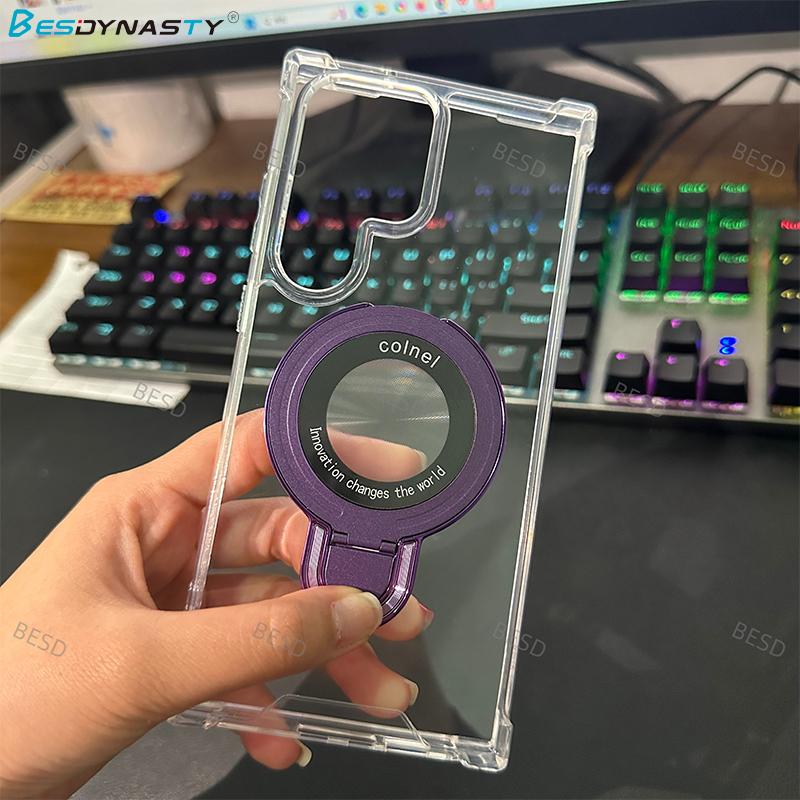 Hybrid Magnetic Holder Case For Samsung Galaxy S25 Edge S24 FE S23 S21 S22 Plus Ultra A56 A36 A55 Clear Hard Transparent Cover