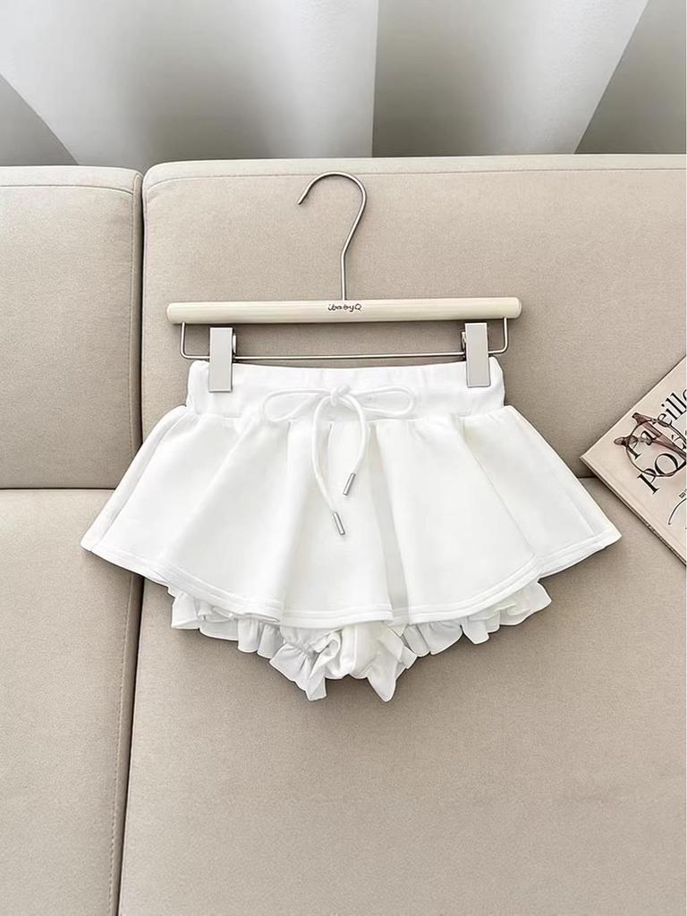 Gray High-Waist A-Line Fluffy Mini Skirt with Drawstring - Women's Spring/Summer Versatile Skirt Pants