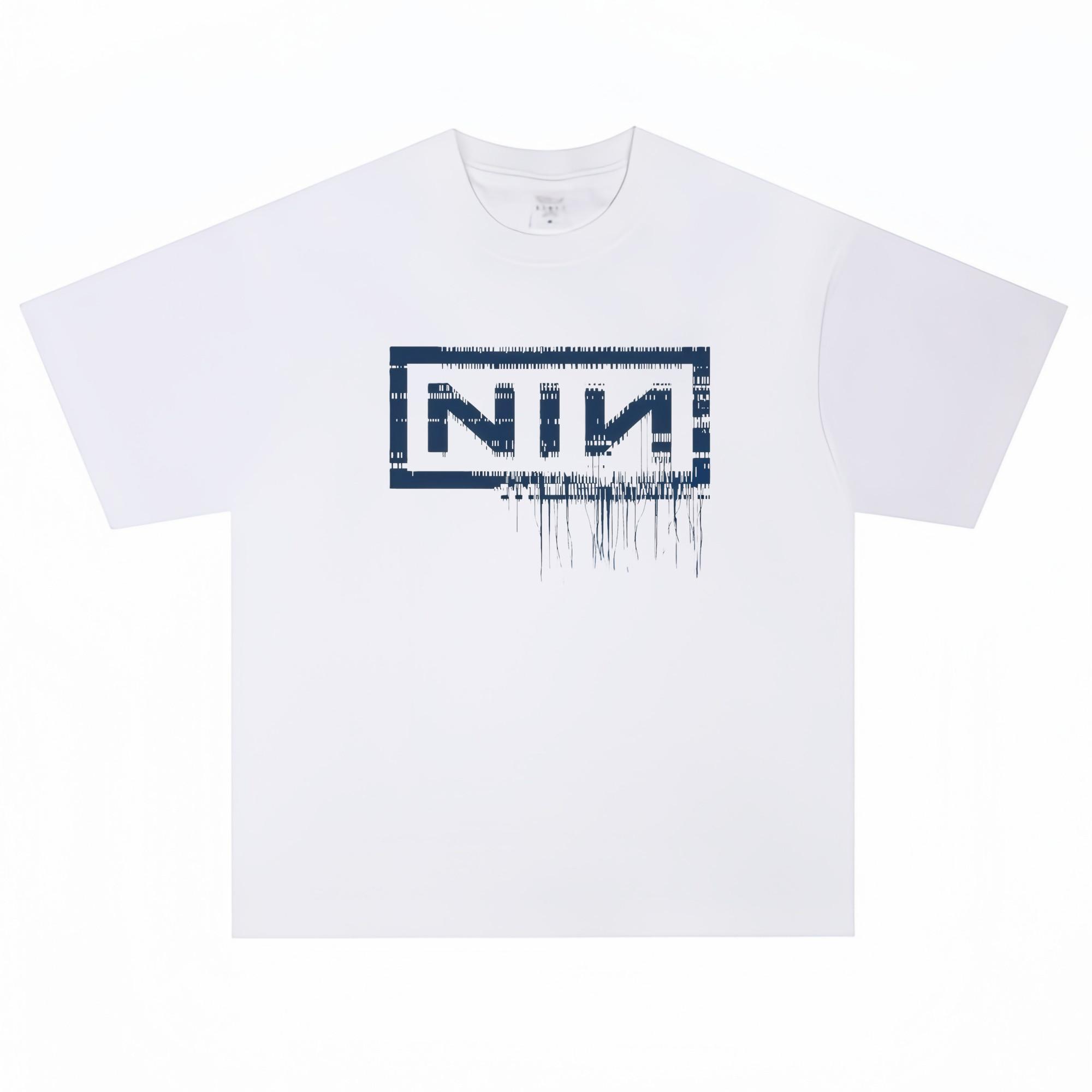 

Printed Metal Rock Band Nine Inch Nails Heavyweight Shortsleeved Tshirt with A Loose Vintage Style M