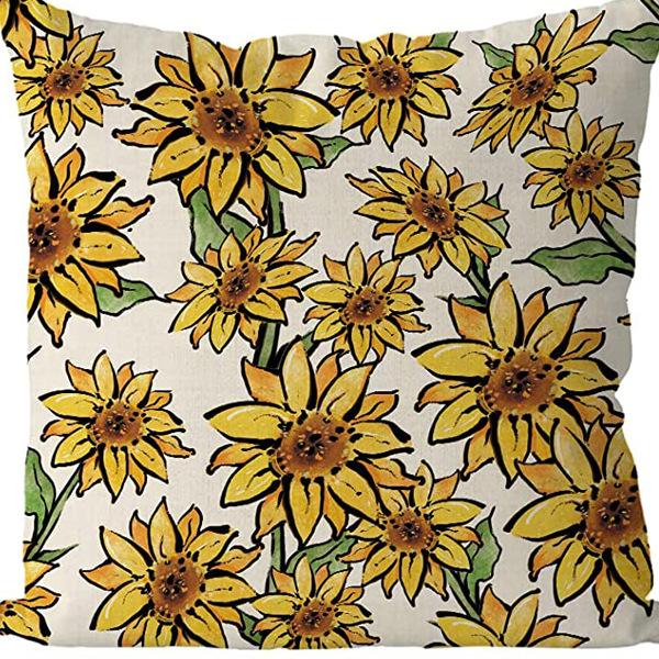 Flowers Daisy Tulip Printed Linen Pillow Case Home Living Room Sofa Bedroom Pillow Case