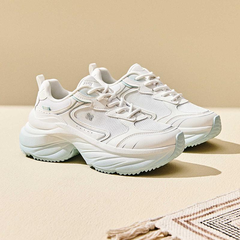 New Anta Cloud Rising Breathable Height Increase Low Top Chunky Sneakers Women's Papyrus White Silver 122538882-3