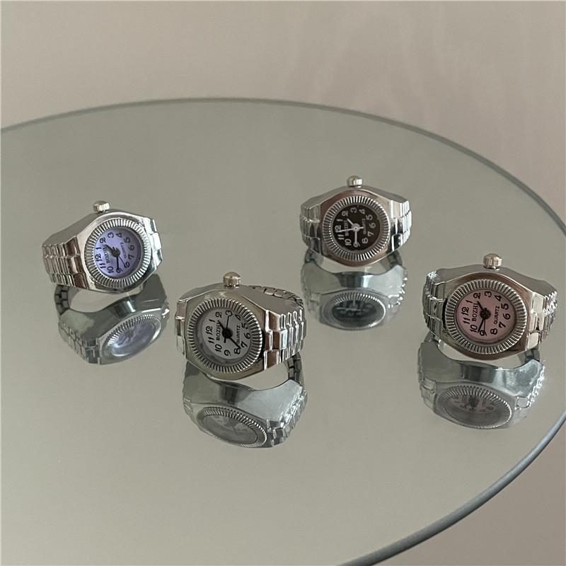 Creative Alloy Vintage Y2K Finger Watch Rings for Women Men Elastic Stretchy Roman Quartz Mini Watches Rings Punk Anillos Gift