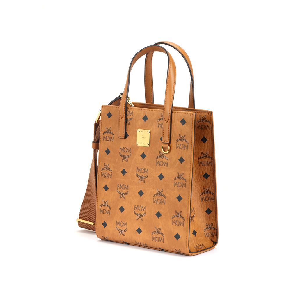 MCM Klassik Classic Monogram All-Print Leather Trim Tote Bag Shoulder Bag Mini Women's Brown Patchwork
