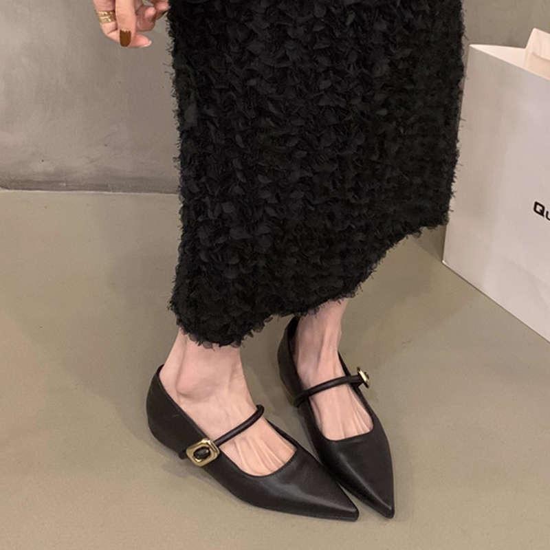 Women's commuter flat Mary Jane women's shoes spring temperament pointed head shallow mouth single shoes