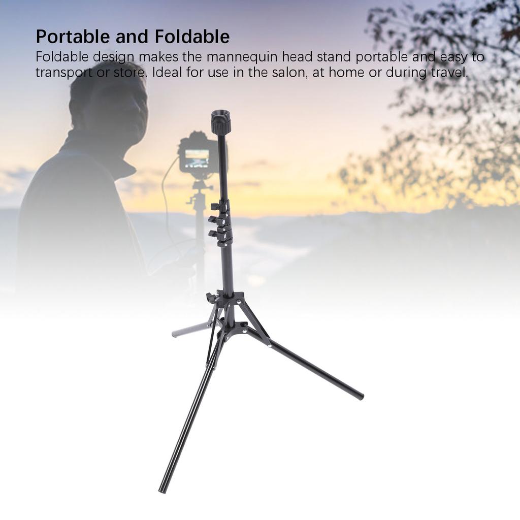 Wig Head Stand Tripod Aluminum Alloy Adjustable Height Portable Mannequin Head Stand Holder for Cosmetology Hairdressing Training