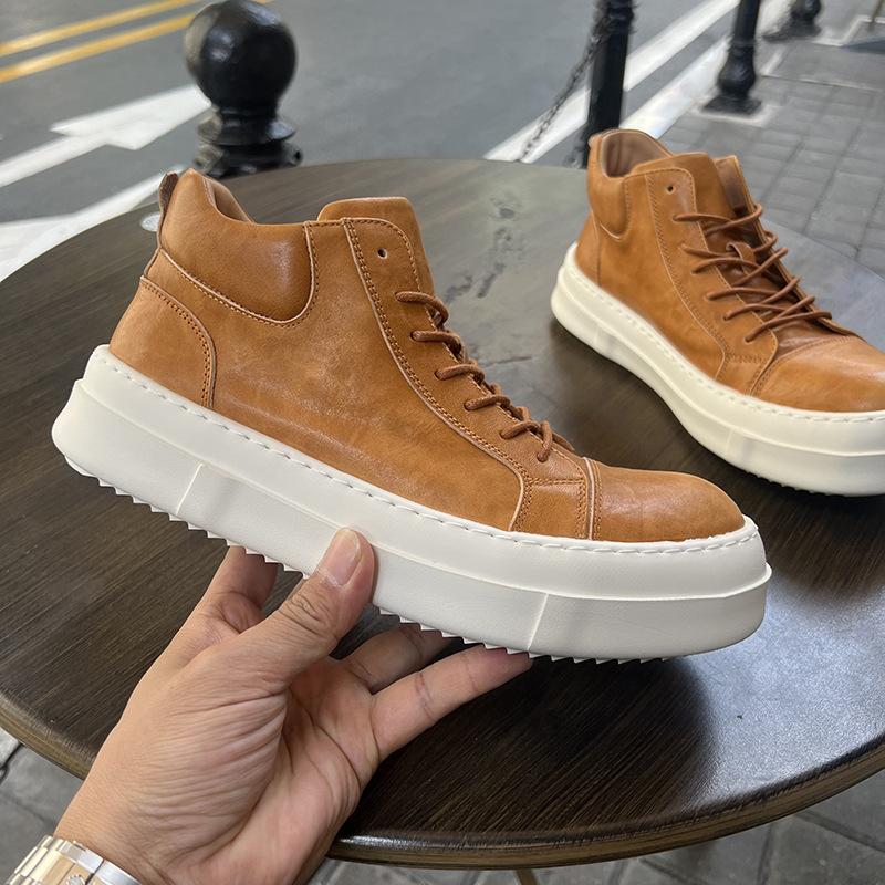 Men s thick-soled first-layer cowhide cotton shoes Men s fleece casual shoes Outdoor warm fleece boots 38
