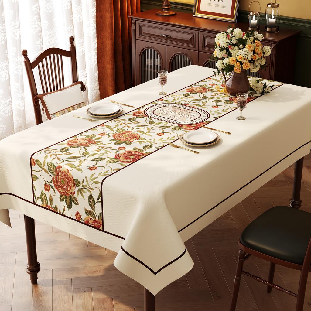 American Style Vintage Table Runner with Floral Jacquard Weave for Coffee Table Living Room Home Decoration Outdoor Picnic Mat