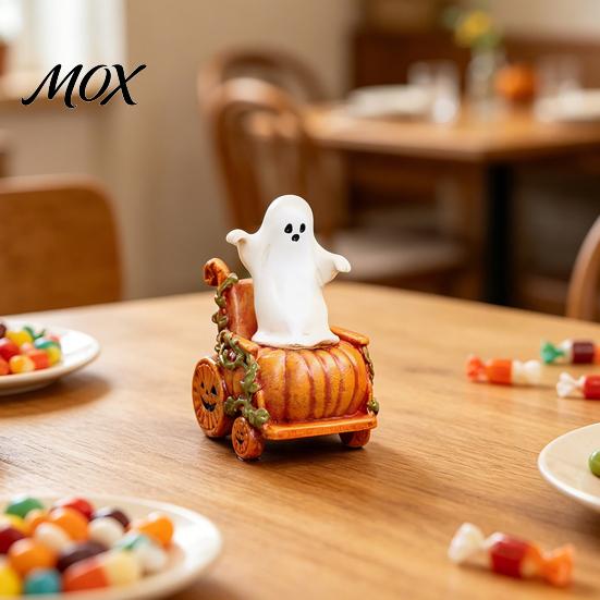 Creative Halloween Gift for Friends Ghost Pumpkin Cart Figurine, Cute Statue, Retro Synthetic Resin Craft Decor Miniature Ornament Home Table Planter