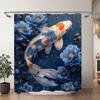 Chinese Japanese Koi Ink Painting Shower Curtain Red Cherry Blossom Wave Fish Watercolour Painting Bath Curtains Bathroom Decor