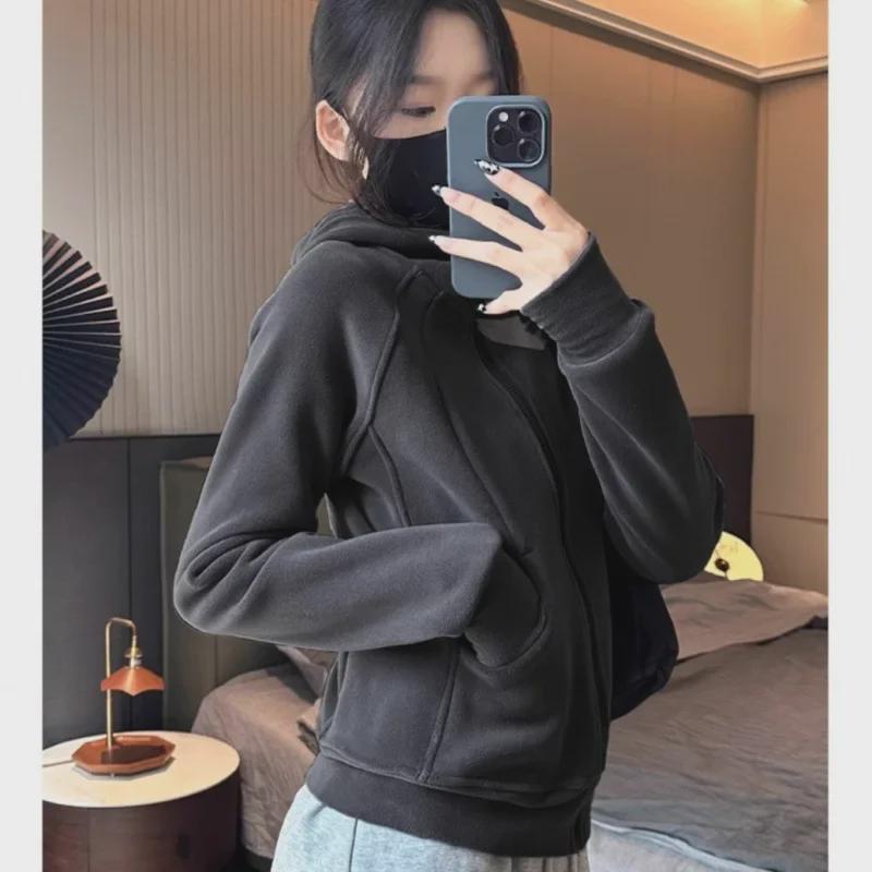 Lulu Double-Sided Thick Ollie Velvet American Style Hooded High Collar Women's Sports Jacket - Autumn/Winter 2024.