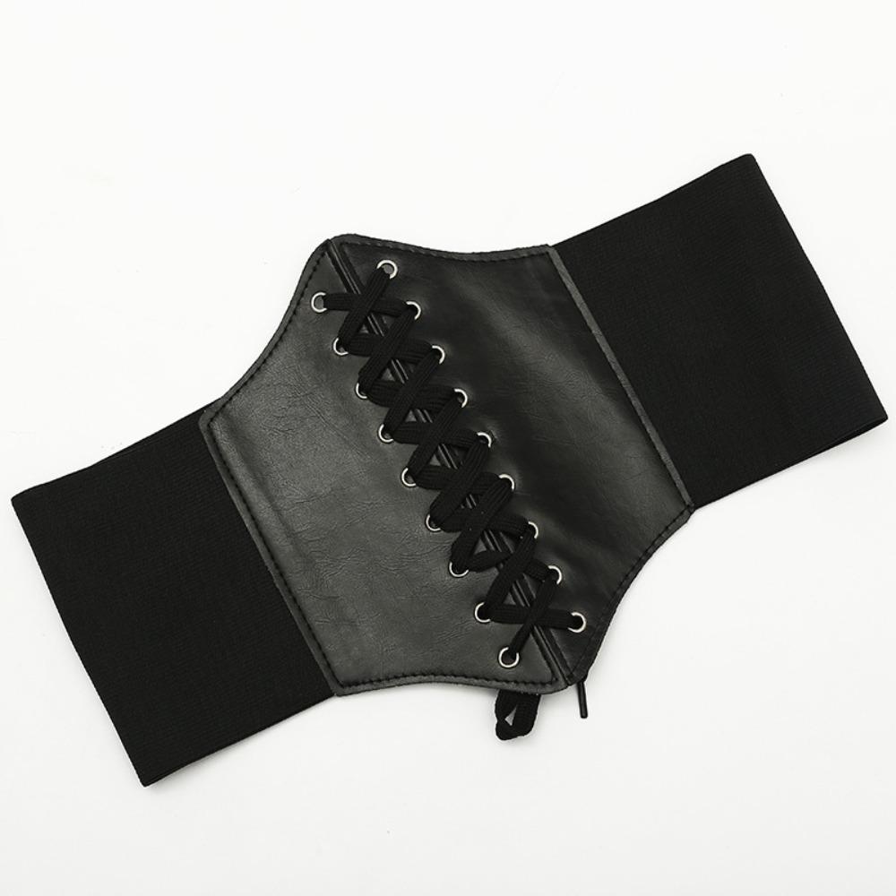 Slim Elastic Pu High Waist Belt Women Vintage Elegant Simple Lace-up Black Punk and Gothic Daily Wide Belt Corset