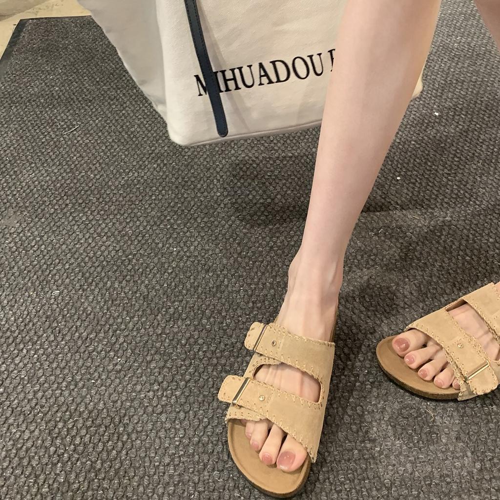 Shoes retro hand-stitched buckle with white lazy pedal Birkenstocks slippers