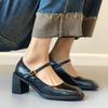 Retro Loafers Women Square Toe Mary Janes Shoes 2025 New Sping Summer Ankle Buckle Pumps Elegant Ladies Shoes Black High Heels