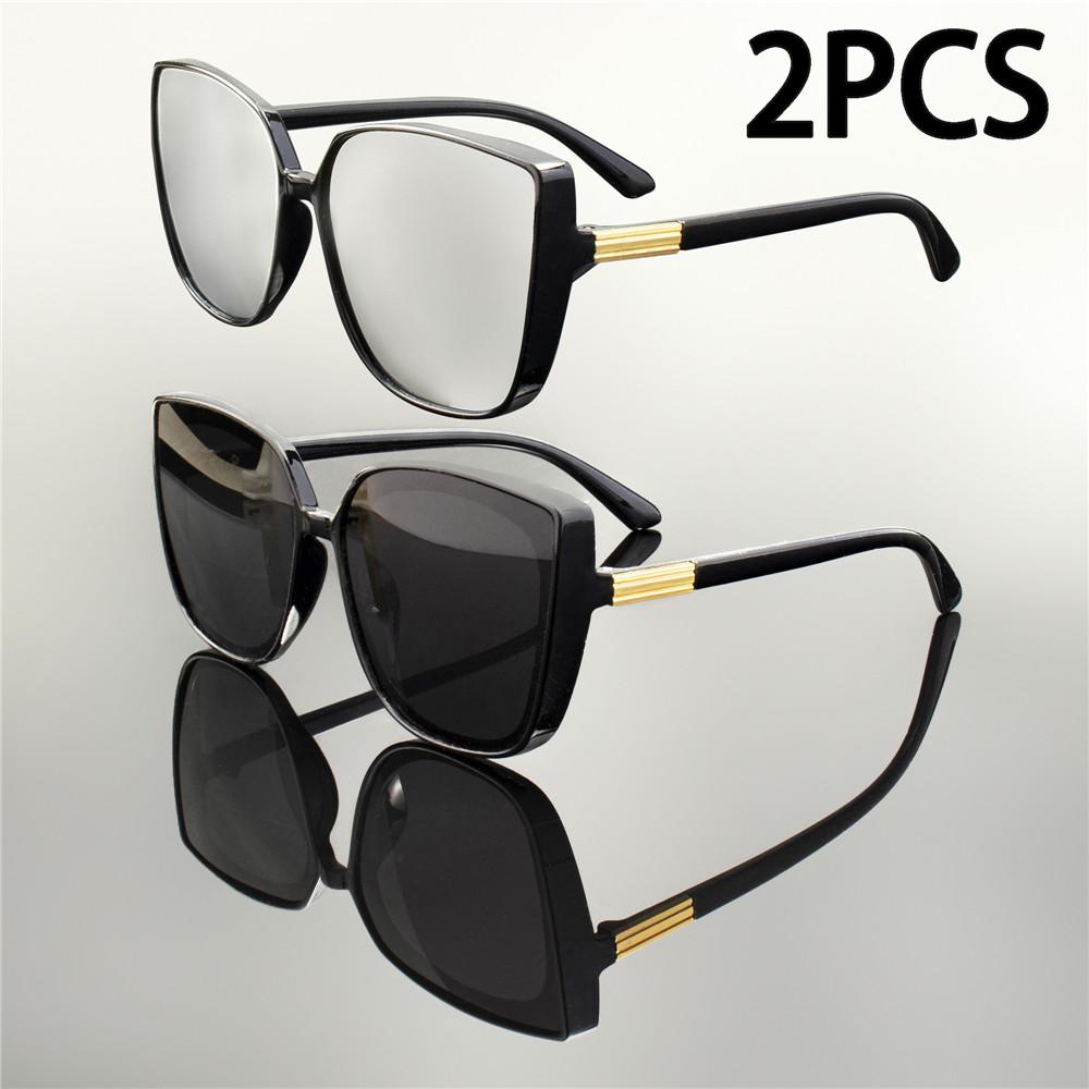 2PCS  Fashion Square Sunglasses Women Luxury Brand Big Frame Cat Eye   Sun Glasses Ladies Classic Vintage Goggle Female Glasses