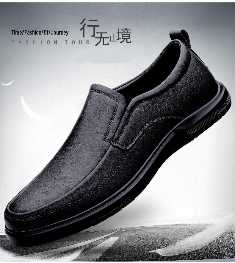Men's Autumn Casual Slip-On Loafers: First Layer Cowhide Leather, Thick Sole, Breathable for Middle-Aged.