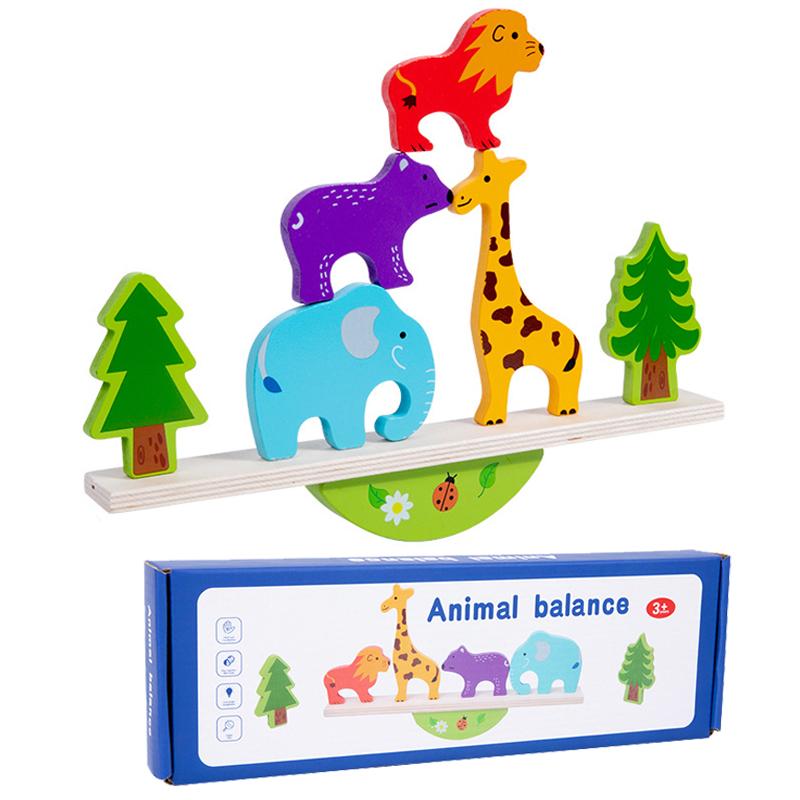 Montessori Holzbaumspielzeug Tier Balance Stapelbausteine Spiel Frühe Kindheit Bildung Kreatives Spiel für Kleinkinder 1-3