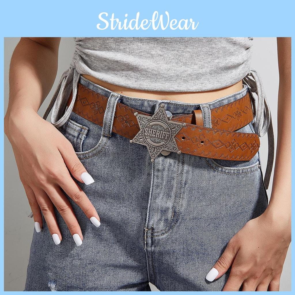 Letter Silver Star Buckle Texture Printed Pattern Belt For Both Men And Women