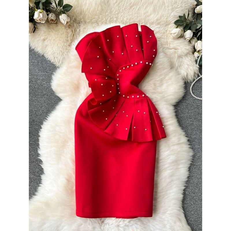 Accessible Luxury Fashion Beaded Bandeau Slim-Fit Dress Dress