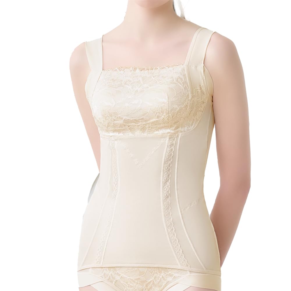 Bradelis New York Wireless Shapewear Bra Comfortable and Slimming Lacy Shaper Size L Cami, Bust-Up 24, Champagne,