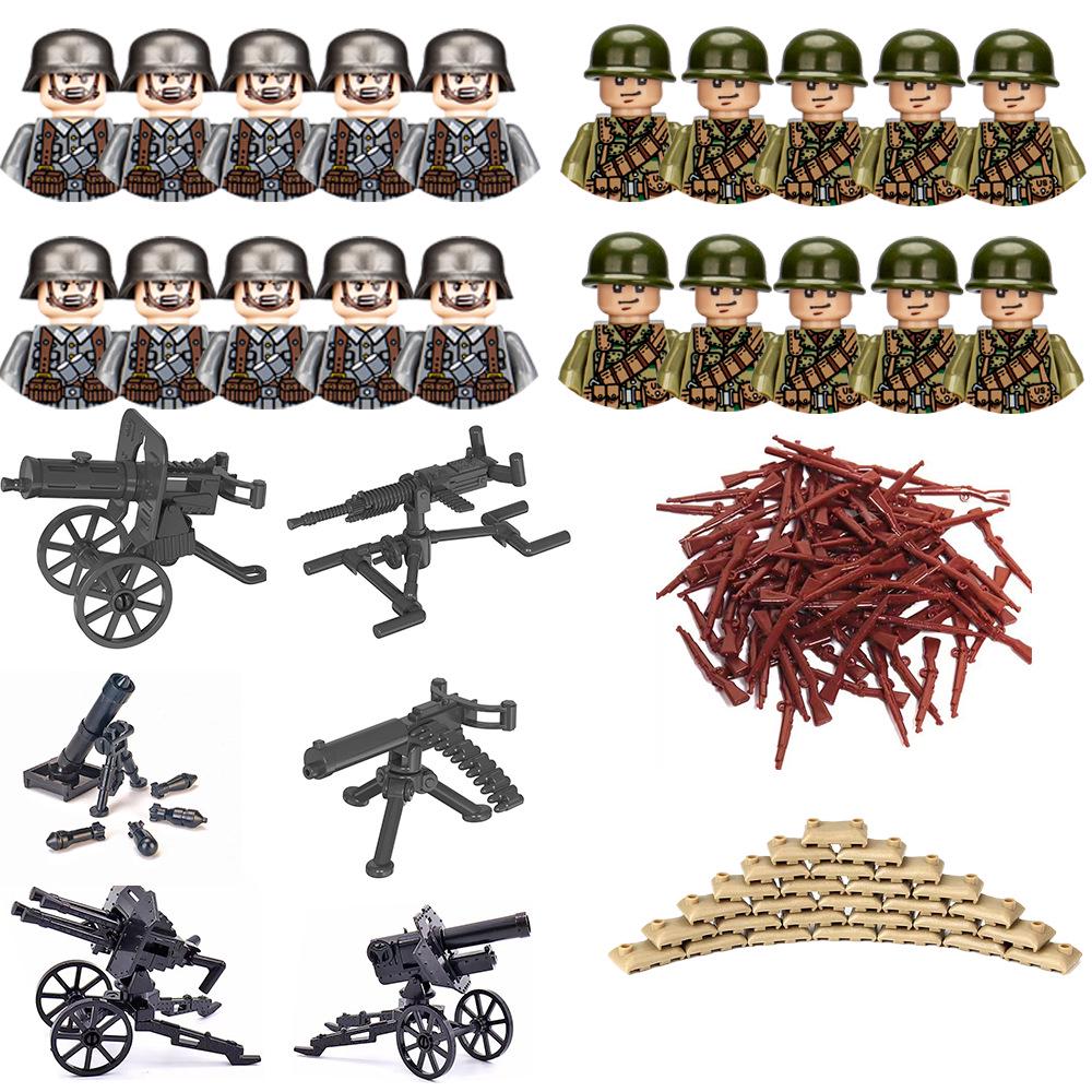 WWII Soldier Military Series Building Blocks Set with Weapons and Sandbags