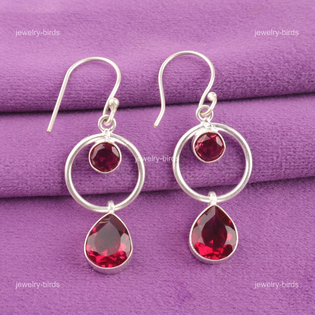Pear Natural Pink Rubellite Drop Engagement Earrings Jewelry 925 Sterling Silver EE-140-8